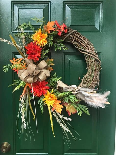 Autumn Grapevine Wreath Fall Front Door Wreath Faux Leaves And Etsy