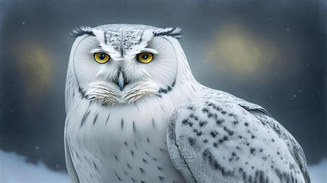 Premium AI Image | A painting of a snowy owl with yellow eyes