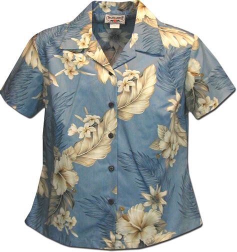 348 3162 Blue Pacific Legend Ladies Fitted Hawaiian Shirt 34