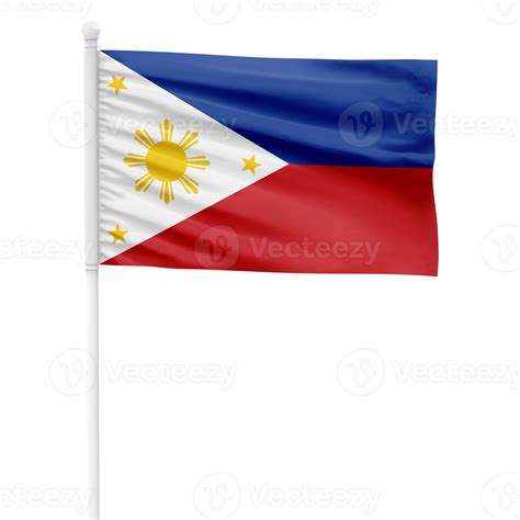 Realistic Philippines Flag Waving On A White Metal Pole With