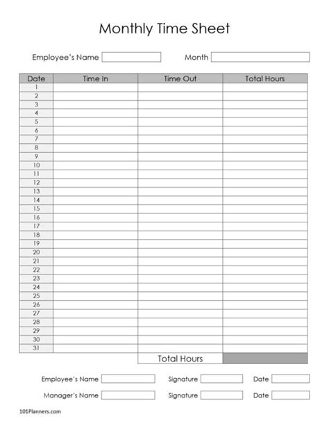 Monthly Timesheet Template Pdf