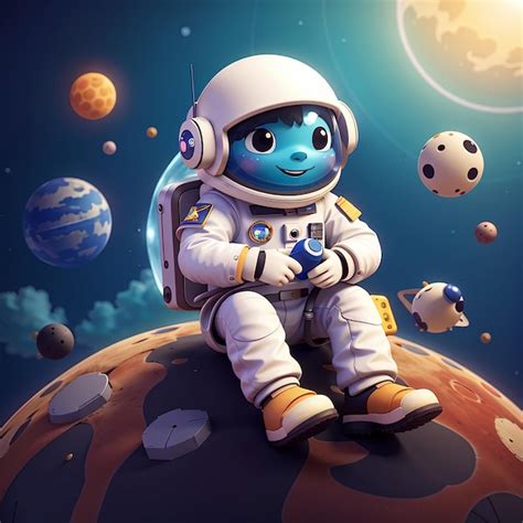 Premium Photo Cute Astronaut Alien Holding Helmet With Spaceship Ufo