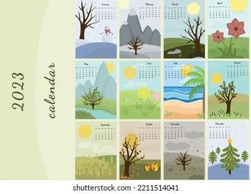 Calendar 2023 Seasons Nature Stock Vector (Royalty Free) 2211514041 ...