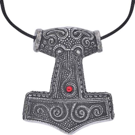 Skane Thors Hammer Viking Necklace Red