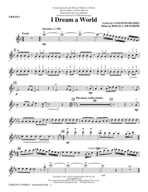 I Dream A World From Trilogy Of Dreams Violin 1 By Rollo Dilworth Choir Digital Sheet