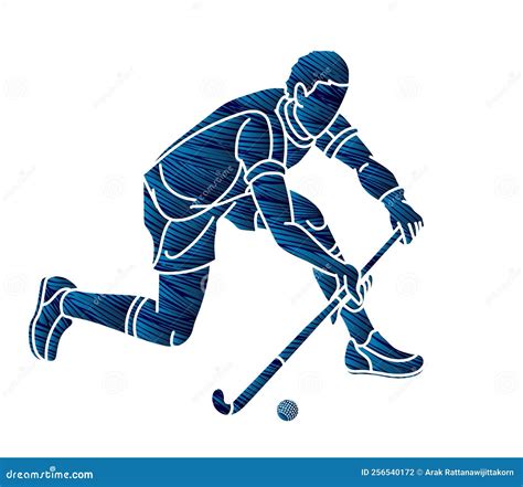 Field Hockey Sport Male Player Action Cartoon Graphic Vector Stock