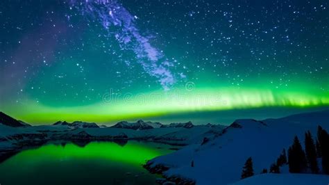 Stunning Aurora Borealis Display Over A Snow Covered Landscape At Night