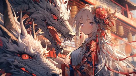 Premium Ai Image Fantasy Illustration Of A Dragon And A Dragon Tamer Girl In A Fantasy World