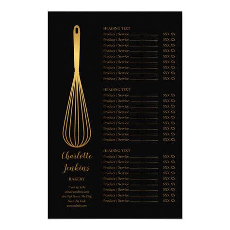 Black Gold Whisk Bakery Patisserie Service Menu Flyer Zazzle