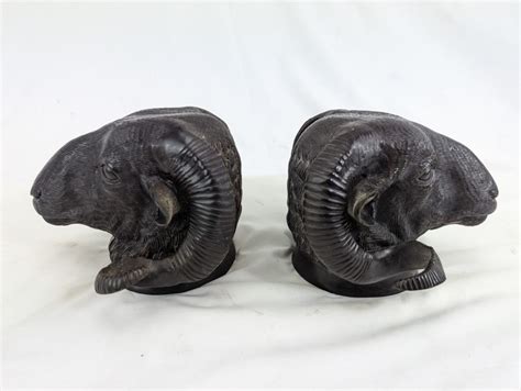 Pair Of Heavy Bronze Rams Heads Sally Antiques