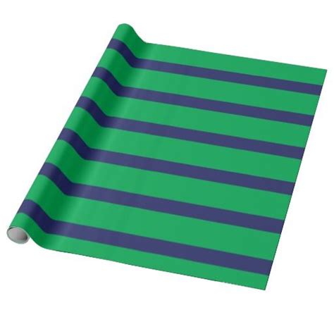 Navy Blue And Green Horizontal Striped Any Type Wrapping Paper