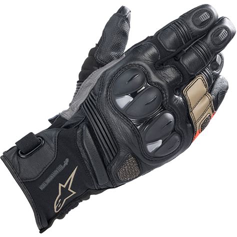 Alpinestars Belize V2 Drystar Leather Gloves Black Sand Red Fluo