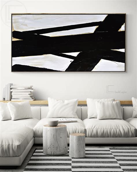 Large Abstract Canvas Art Black And White Painting On Canvas Etsy