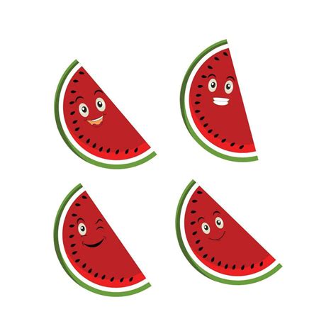 Watermelon Slice Character With Funny Face Happy Cute Cartoon