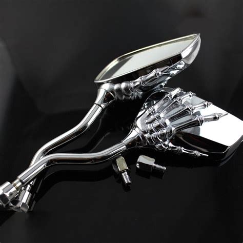 Skeleton Skull Hand Motorcycle Mirrors Chrome 8mm 10mm For Honda Suzuki