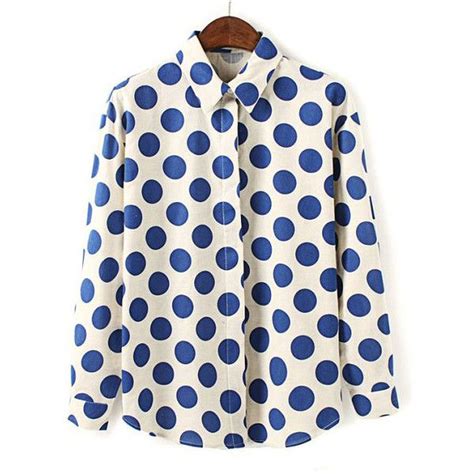 Blue Polka Dots Print Blouse Liked On Polyvore Featuring Tops