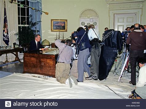 United States President George H W Bush Poses For Photographers After