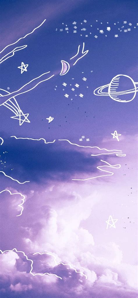 Download Purple Aesthetic Phone Sky Doodle Wallpaper