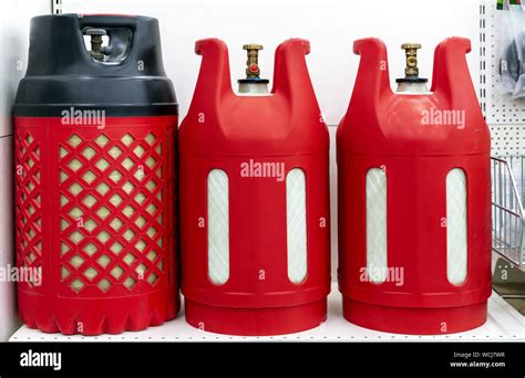 Plastic Red Gas Cylinders For Domestic Use Stock Photo Alamy