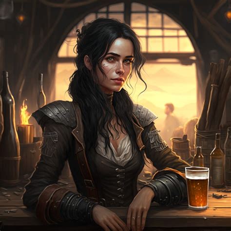 Black Hair Girl In A Tavern Medieval Fantasy Style Tavern Female