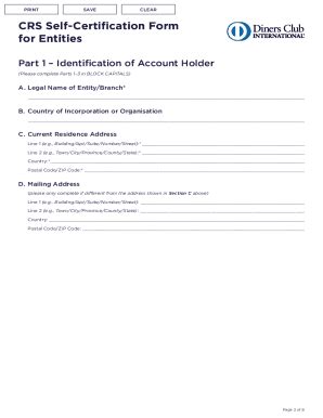 Fillable Online Crs Self Certification Form For Entities And