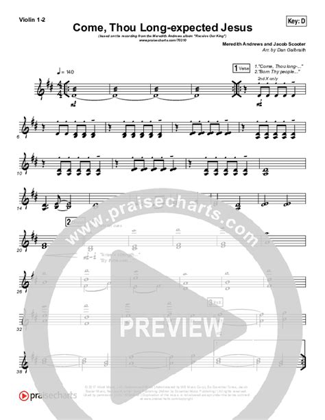 Come Thou Long Expected Jesus Violin Sheet Music Pdf Meredith Andrews