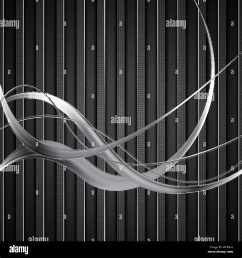 Silver Metal Waves On Black Striped Background Vector Dark Chrome