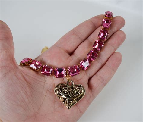 Pink Topaz 18th Century Collet Necklace With Heart Pendant Dames A La