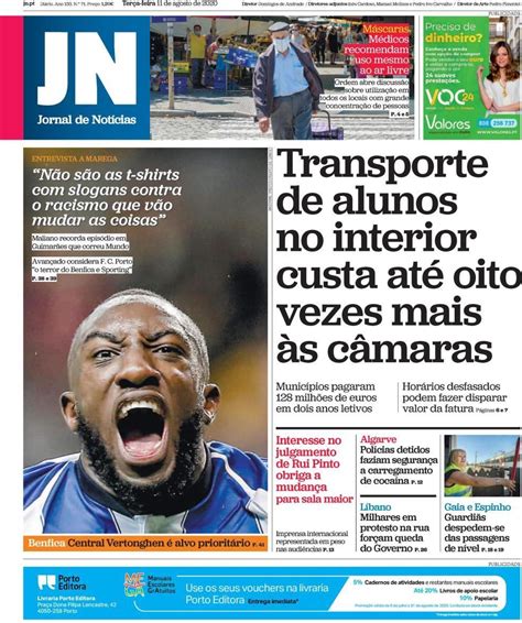 Capa do JN de hoje Entrevista a Marega Não são as t shirts