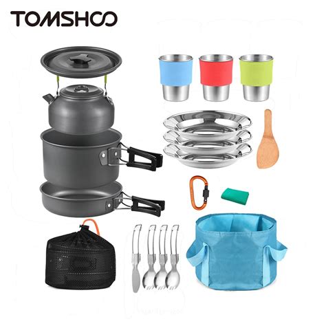 Tomshoo Pcs Cookware Set Camping Cookware Mess Kit Camping Pot And