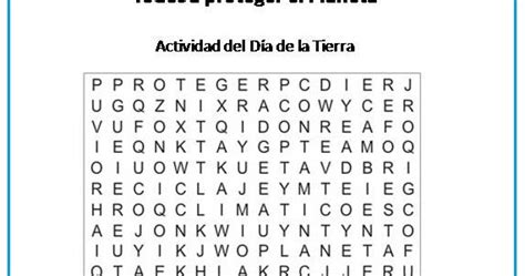 Planeta Escolar Sopa De Letras Para El Dia De La Tierra