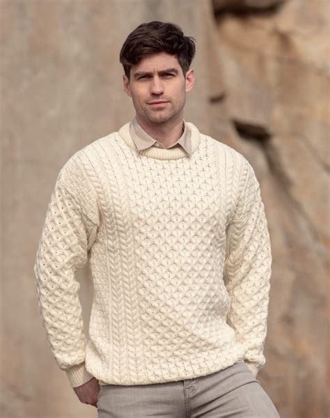 Merino Aran Crew Neck Sweater Aran Islands Knitwear