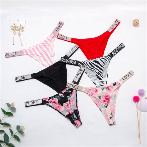 Sexy Women Thong Striped Rhinestone Panties Low Waist G String Seamless Fitness Underwear Secret