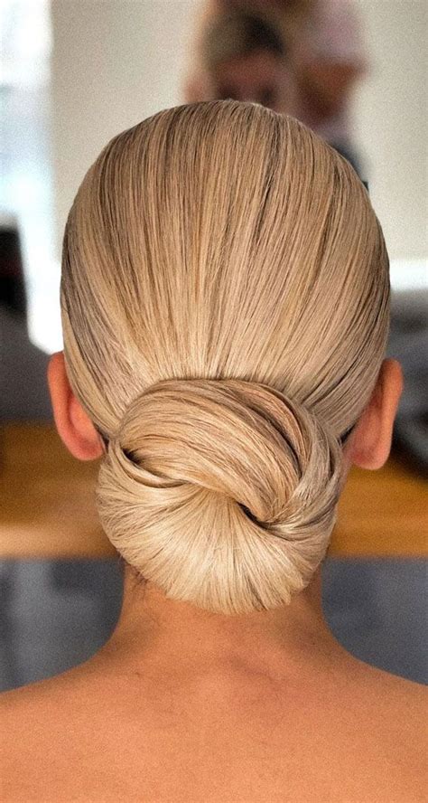 Updos For Medium Length Sleek Low Bun For Blonde In Bun