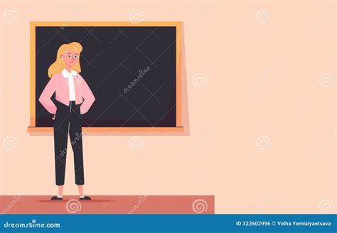 Woman Teacher Stand Near Blackboards In Classroom Education Back To