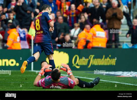 Andres Iniesta Fc Barcelona Celebrates After Scoring During La Liga