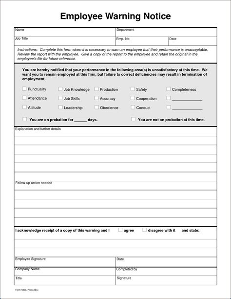 √ Free Printable Employee Write Up Form