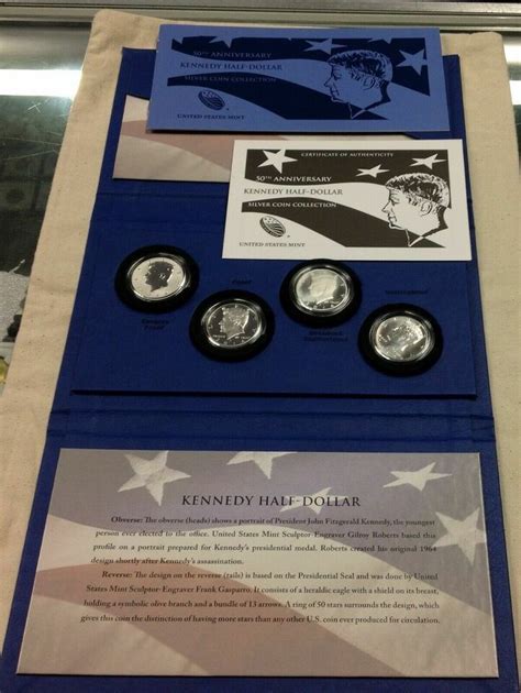 2014 50th Anniversary Kennedy Half Dollar 4 Coin Set With Box COA