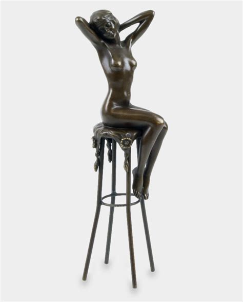 Naked Woman Sitting On A Stool Bronze Sculpture Free Fedex Shipping