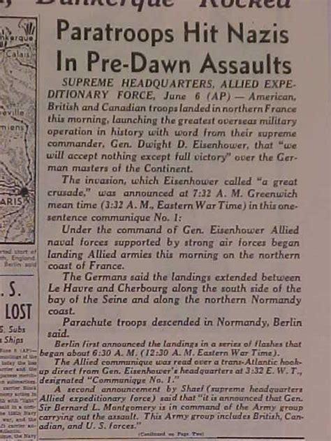 Vintage Newspaper Headline World War Hitler Nazi France D Day Invasion