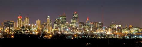 Kansas City KC Skyline NIGHT from North Panoramic Photo Poster Cityscape Downtown Print Chiefs ...