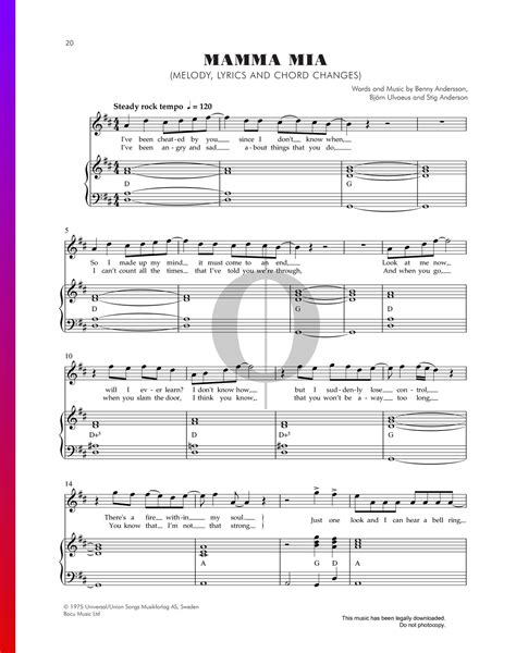 Mamma Mia Abba Piano Sheet Music Oktav