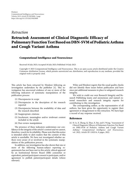 Pdf Retracted Assessment Of Clinical Diagnostic Efficacy Of