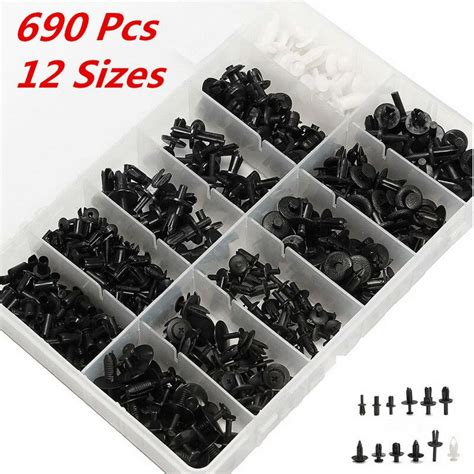 Bbqfuka 690pcs 12 Sizes Plastic Car Push Pin Rivet Trim Clip Panel Body Moulding Clips For