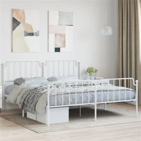 Vidaxl Metal Bed Frame With Headboard Footboard White X