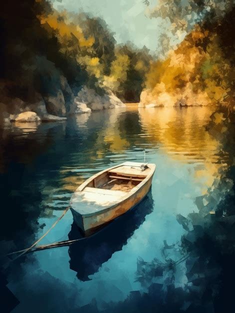 Premium AI Image | A painting of a boat on the water