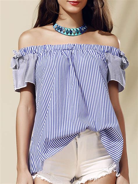 40 Off Stylish Off The Shoulder Striped Cut Out Womens Blouse Rosegal