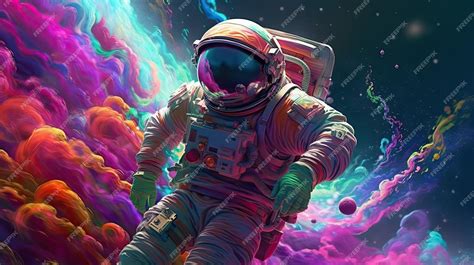 Premium AI Image | An astronaut in space with a rainbow background