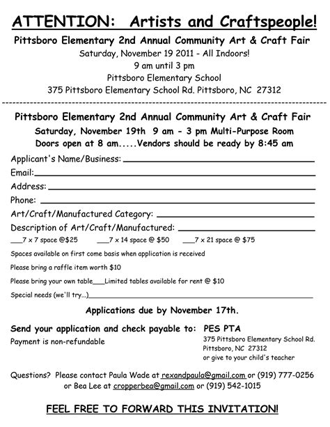 Art & Craft Fair Application | Pittsboro Elementary School PTA