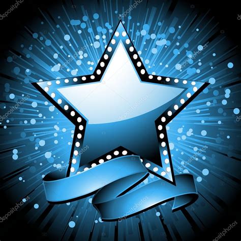 Glossy Blue Star With Diamond Border And Banner On A Blue Starburst